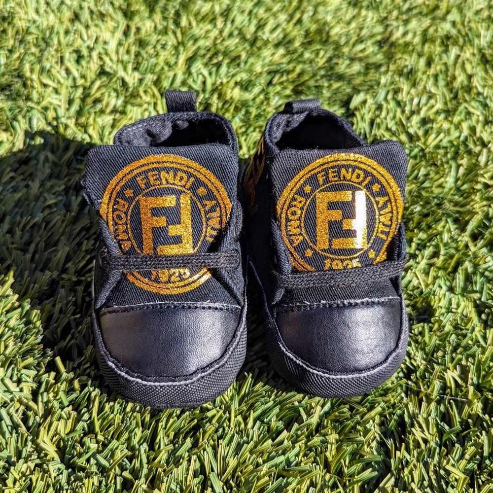 Black and Gold Soft Bottom Baby Shoes - Picture 2 of 7